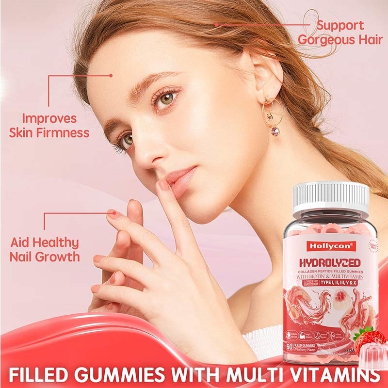 Peptide de collagène hydrolysé sans sucre rempli de protéines de gomme de type I, II, III, V, X avec vitamine biotine