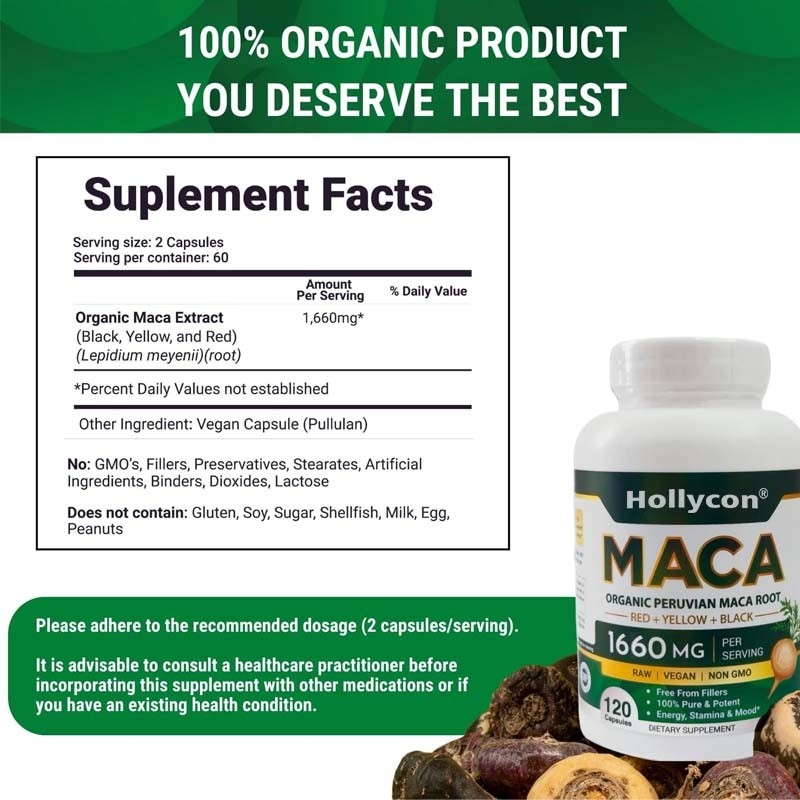 OEM Equilibre hormonal Capsules de racine de maca organiques pour femmes et hommes Capsules de racine de maca