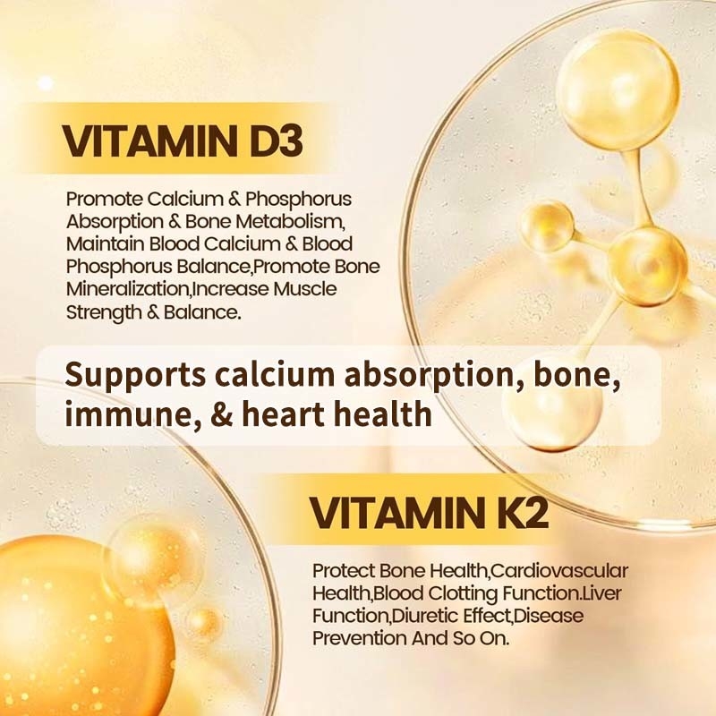 OEM Absorption du calcium Santé des os Immunité et santé du cœur Vitamine D3 K2 Huile de coco Softgels