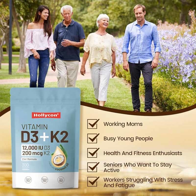 OEM Absorption du calcium Santé des os Immunité et santé du cœur Vitamine D3 K2 Huile de coco Softgels