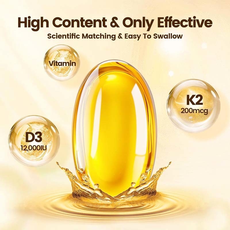 OEM Absorption du calcium Santé des os Immunité et santé du cœur Vitamine D3 K2 Huile de coco Softgels
