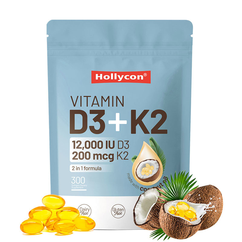 OEM Absorption du calcium Santé des os Immunité et santé du cœur Vitamine D3 K2 Huile de coco Softgels
