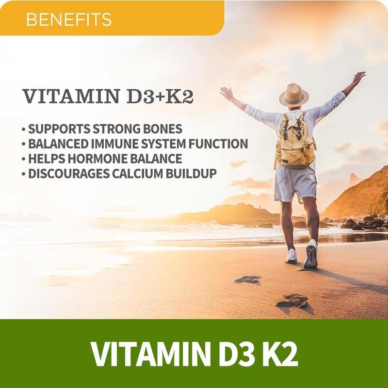 Support immunitaire végétalien de la vitamine D3 + K2 MK7 alimentaire pour adultes