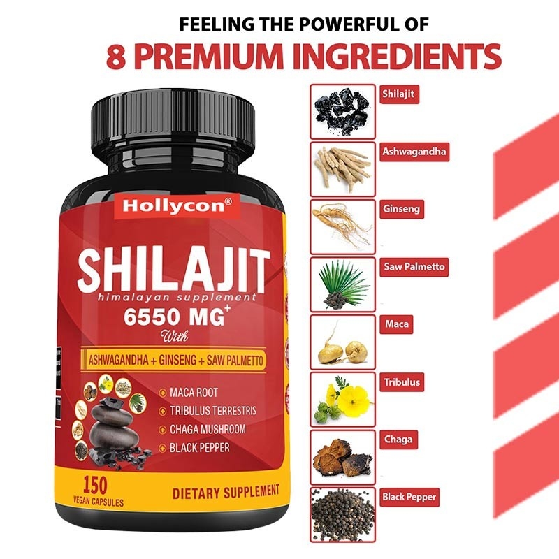 Supplément de Shilajit de l'Himalaya soutient l'énergie et le système immunitaire combiné Ashwagandha Ginseng Saw Palmetto Maca