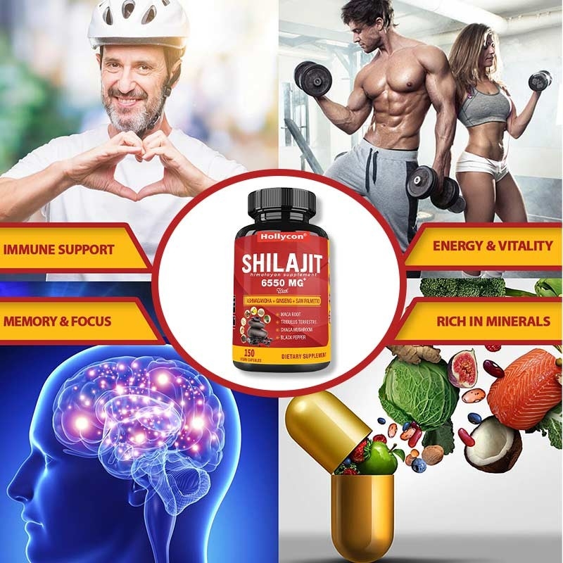 Supplément de Shilajit de l'Himalaya soutient l'énergie et le système immunitaire combiné Ashwagandha Ginseng Saw Palmetto Maca