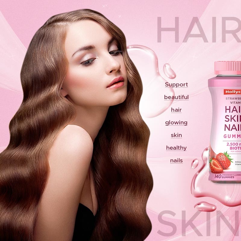 Cheveux Peau et ongles Vitamines gommeuses avec biotine soutient la santé immunitaire saveur de fraise