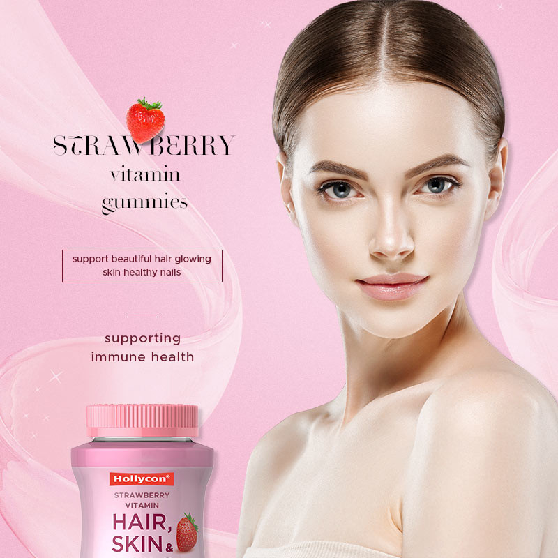 Cheveux Peau et ongles Vitamines gommeuses avec biotine soutient la santé immunitaire saveur de fraise