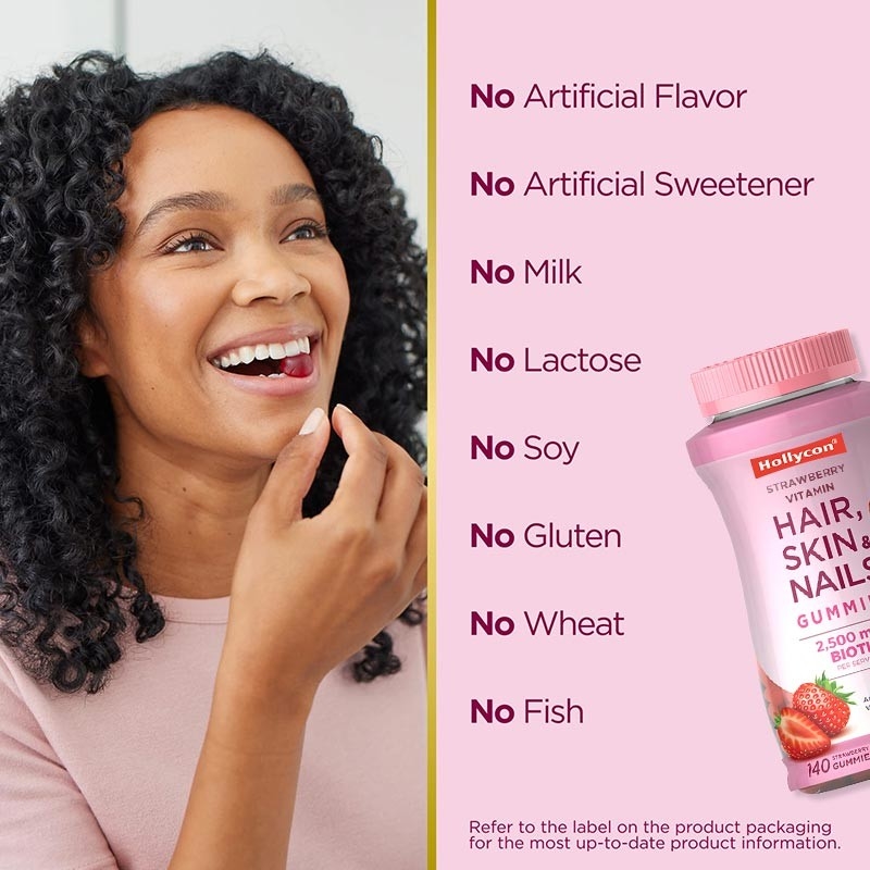 Cheveux Peau et ongles Vitamines gommeuses avec biotine soutient la santé immunitaire saveur de fraise