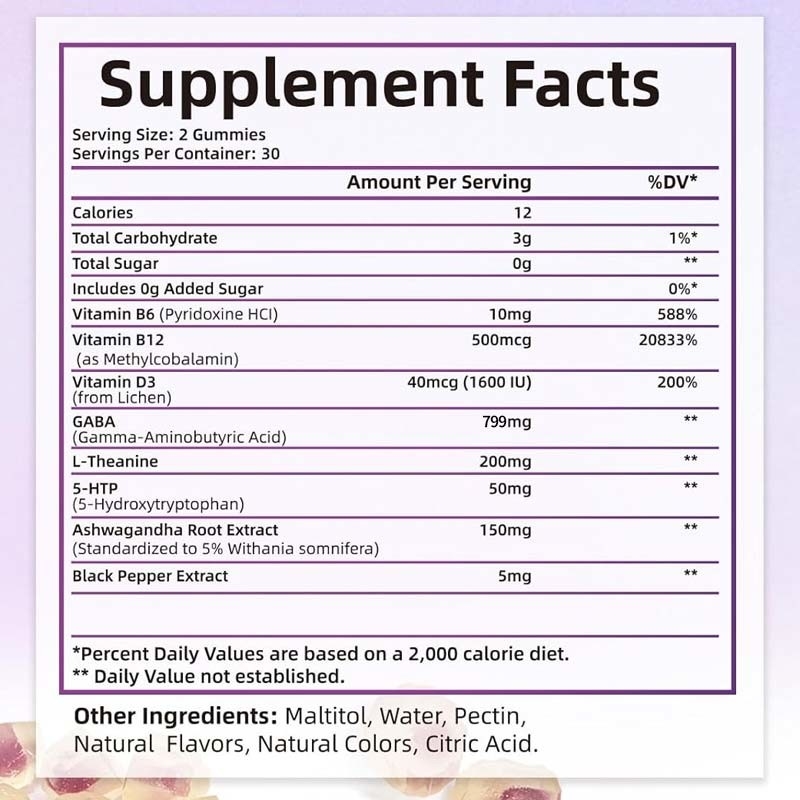 Fabrique GABA avec L-théanine 5-HTP Vitamines D3 B12 soulagement du stress gomme de sommeil