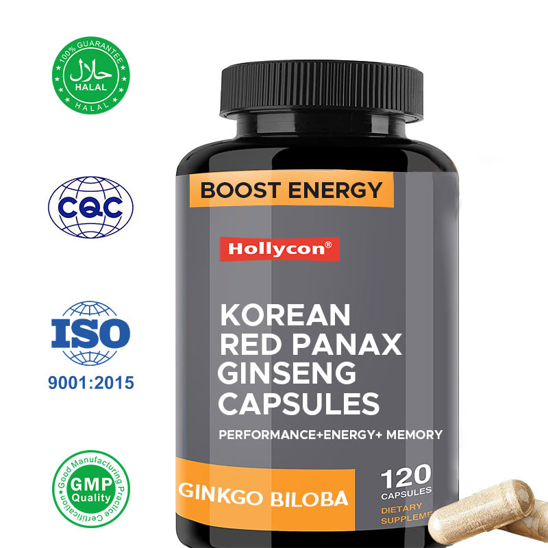 OEM Coréen Rouge Panax Ginseng Capsules Ginkgo Biloba Augmenter la concentration énergétique Mémoire pour les hommes et les femmes