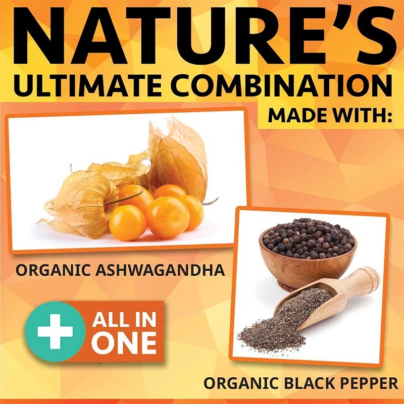 Les capsules d'ashwagandha organiques avec du poivre noir aident à soulager le stress et à dormir