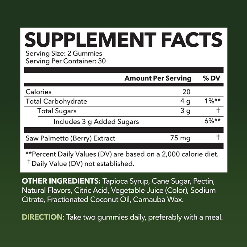 Les gommes de saw palmetto pour la santé du cuir chevelu 75 mg extrait de saw palmetto pour le soutien des cheveux