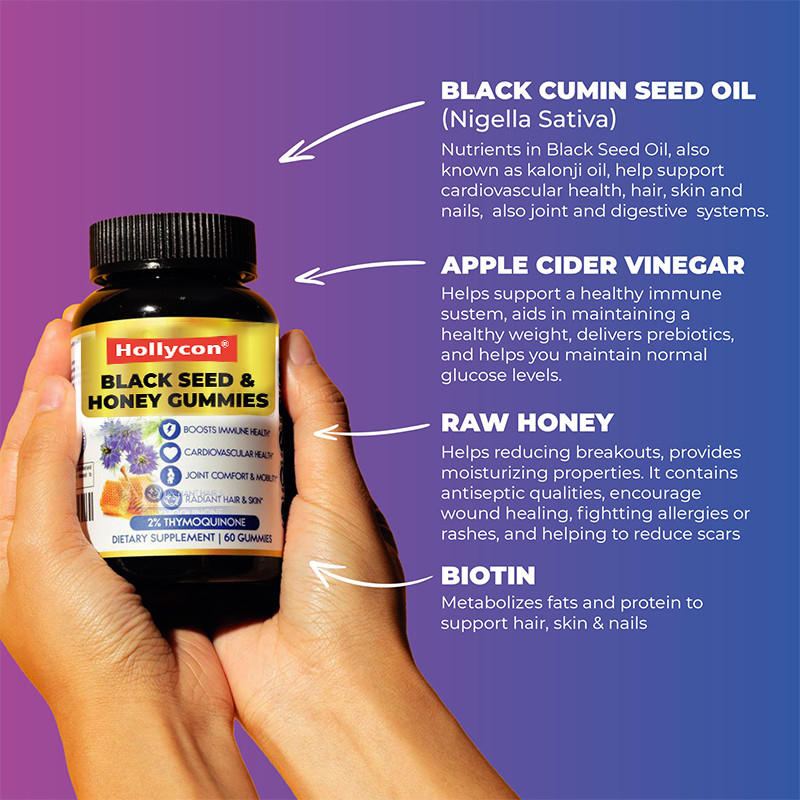 L' huile de graines noires et les gommes de miel 200 mg d' extrait d' huile de graines noires pour le soutien immunitaire
