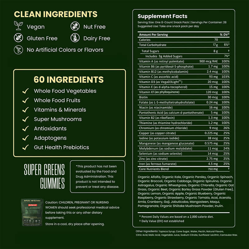 Les gommes de thé vert supplément multivitaminé en poudre de spiruline améliorent la santé intestinale, soutiennent l'immunité
