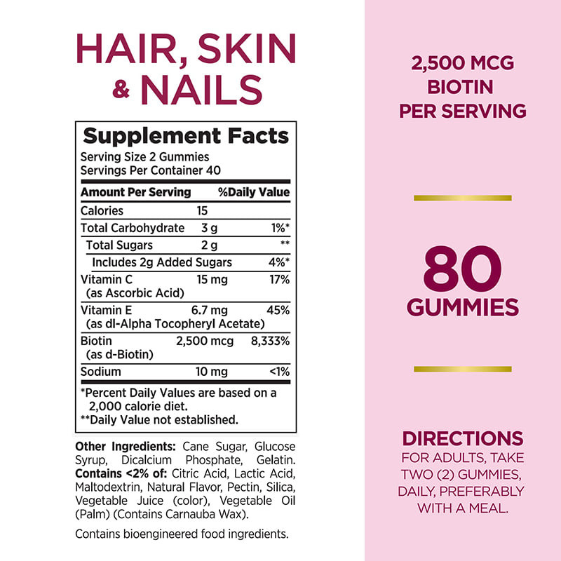 Pour les cheveux, la peau et les ongles gommeuses pour les femmes 2500mcg Biotine pour la croissance des cheveux gommeuses de biotine