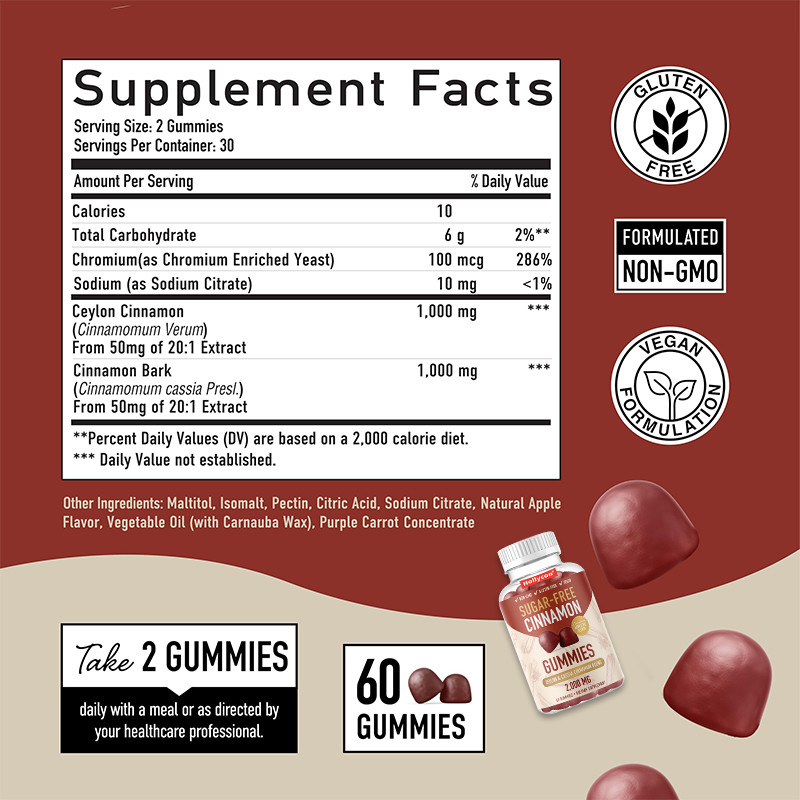 Des gommes de cannelle sans sucre 1000 mg de gommes d'extrait de cannelle de Ceylan pour le soutien immunitaire