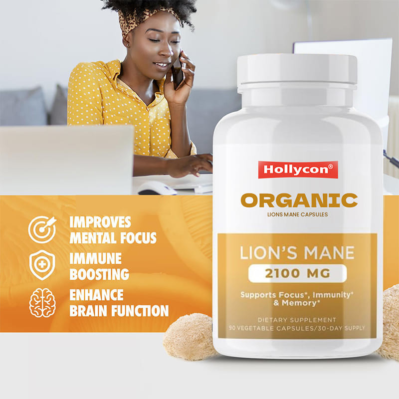 Capsules de crinière de lion personnalisées favorisent la concentration, la clarté mentale, la cognition, améliorent la santé intestinale.