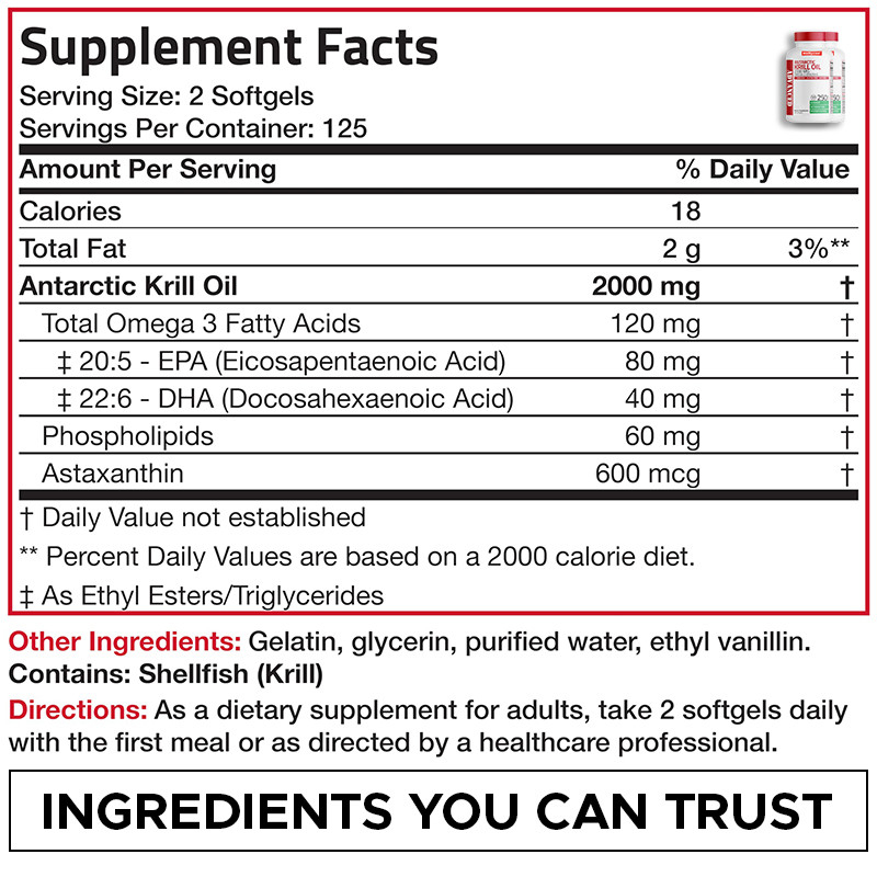 L'huile de krill de l'Antarctique pour soutenir la santé générale 2000 mg huile de krill de l'Antarctique Softgels