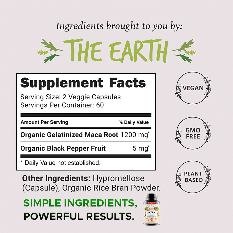 Capsules de poudre de racine de maca pour l' équilibre hormonal 1500 mg Capsules de racine de maca