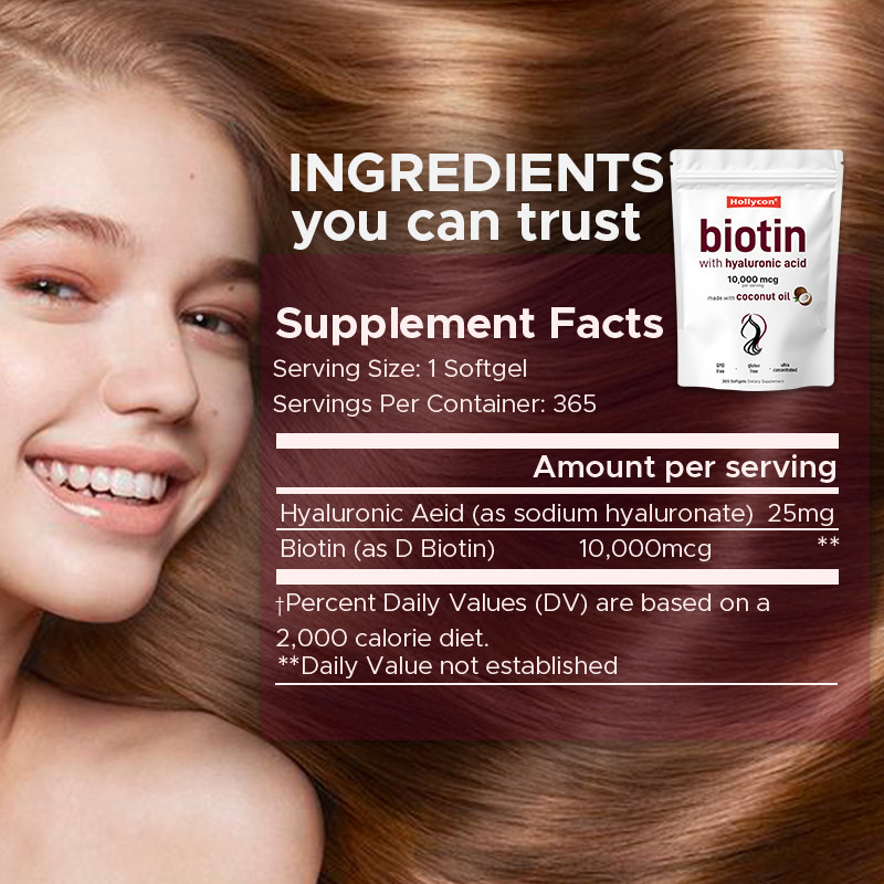 Supplément de biotine 10 000mcg Biotine Softgels pour les cheveux et la peau en bonne santé Biotine Softgels