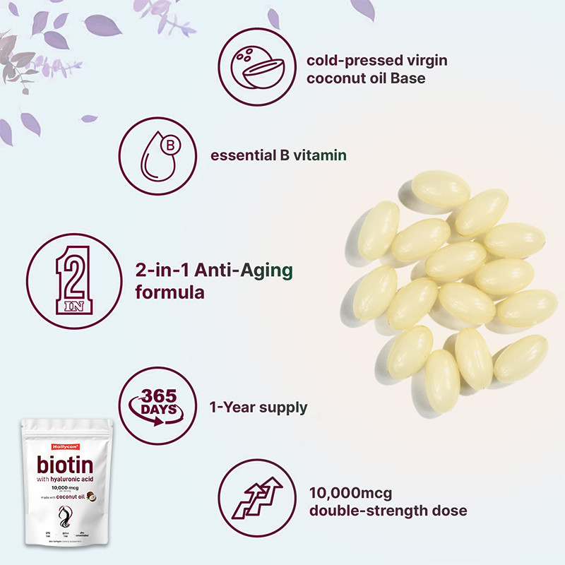 Supplément de biotine 10 000mcg Biotine Softgels pour les cheveux et la peau en bonne santé Biotine Softgels