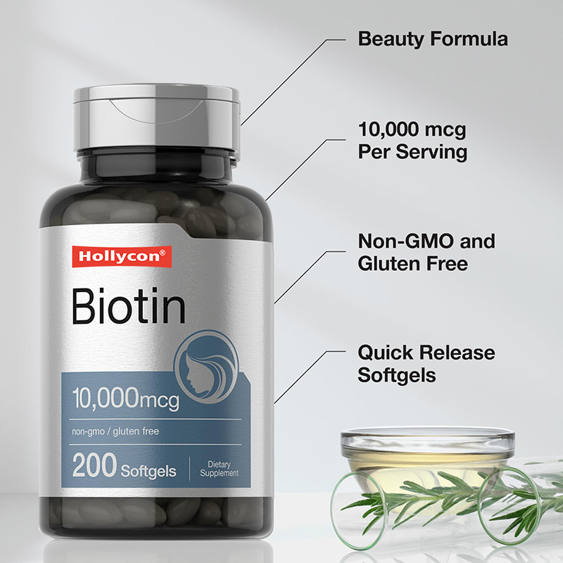 Supplément de biotine pour la santé des cheveux 10.000mcg Biotine Softgels pour la santé des cheveux et des ongles