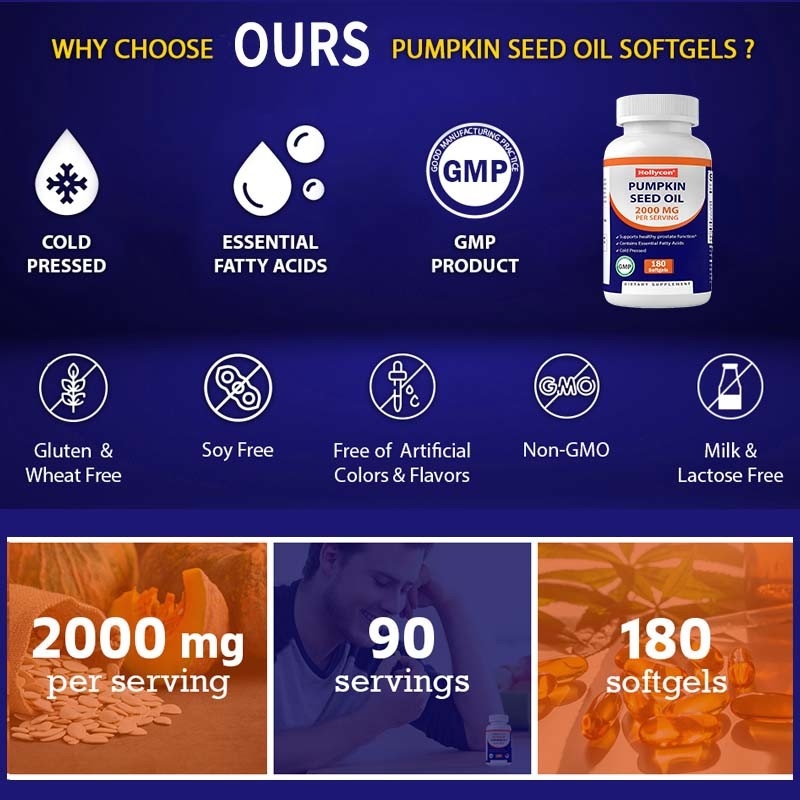 OEM huile de graines de citrouille gels doux pour promouvoir la santé du cuir chevelu 2000 mg huile de graines de citrouille