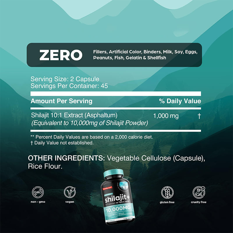 OEM Pure Shilajit de l'Himalaya 10000mg Capsules organiques de Shilajit pour le soutien immunitaire
