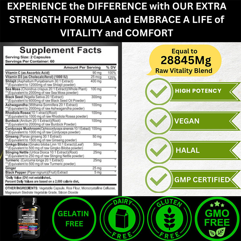 Les capsules de Shilajit Himalayan pur pour le soutien immunitaire