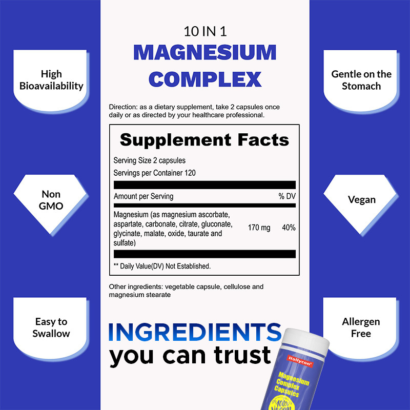Supplément de magnésium pour le calme Capsules complexes de magnésium pour le calme osseux