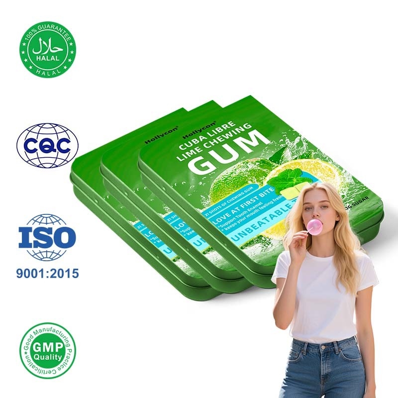 Marque privée Mojito Cocktail Flavour rempli de rhum gomme étain sans sucre Mojito gomme à mâcher à la chaux pour le support de l'émail des dents