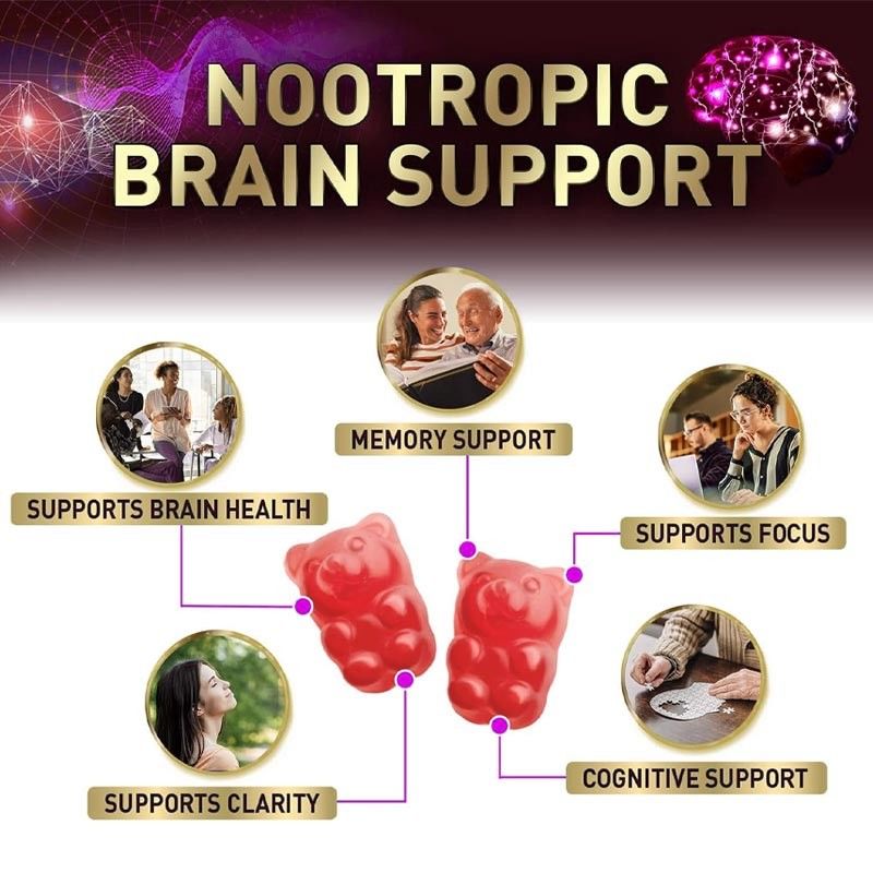 OEM Suppléments cérébraux pour la mémoire et la concentration Suppléments de mémoire nootropiques Gummy pour la santé du cerveau Concentration mentale et cognitive