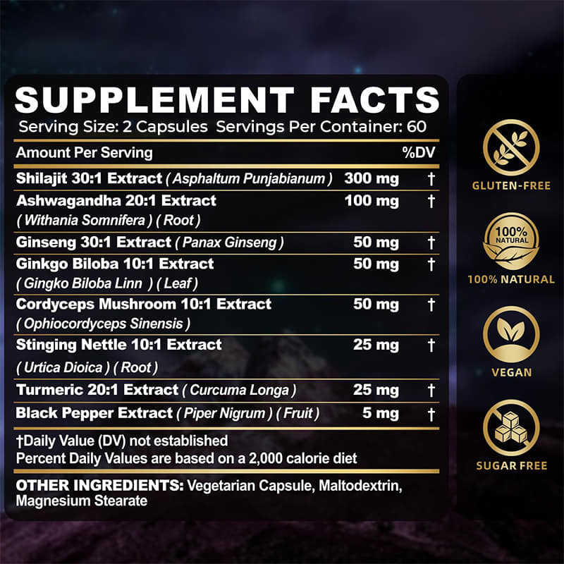 Capsules de Shilajit Vente à chaud Supplément de Shilajit organique pur de l' Himalaya pour les hommes Soutien immunitaire Augmentation de l' énergie