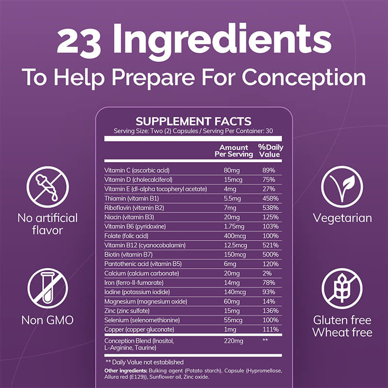 Conception Capsules de complexes de vitamines pour un système reproducteur sain Santé utérine Supplément de fertilité féminine