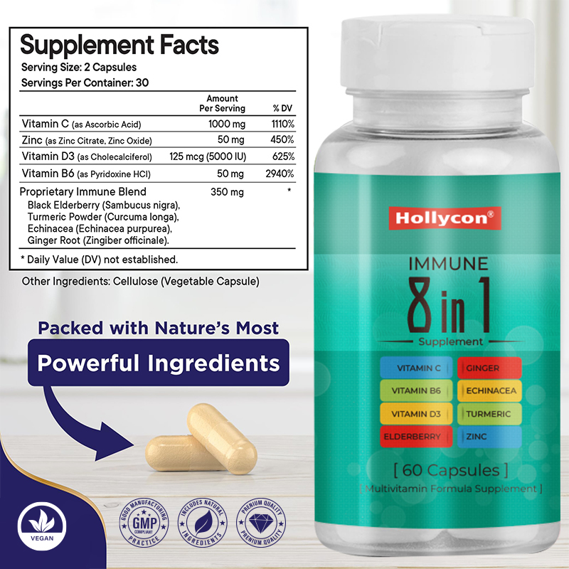 Capsules de soutien immunitaire - Étiquette OEM - Complément multivitaminé pour adultes - Aide à favoriser la fonction immunitaire