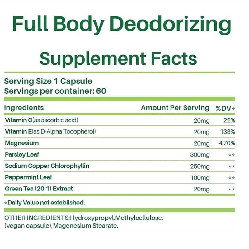 Supplément de désodorisation du corps - Pilules de contrôle des odeurs internes naturelles pour hommes et femmes | Capsules de chlorophylle pour la santé de la respiration, du corps et de l'intestin