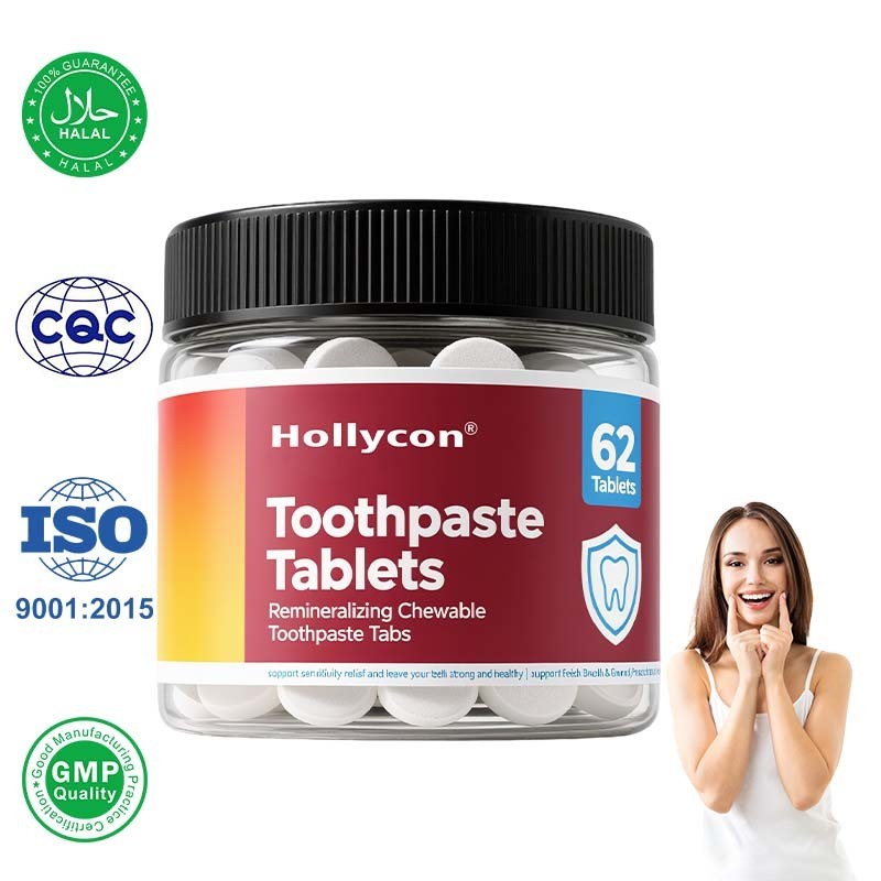 Comprimés de dentifrice fabriqués en usine, nano hydroxyapatite avec probiotiques, fluorure et plastique gratuit, éco et taille conviviale, réceptionnalise des onglets de dentifrice à croquer, formule personnalisée