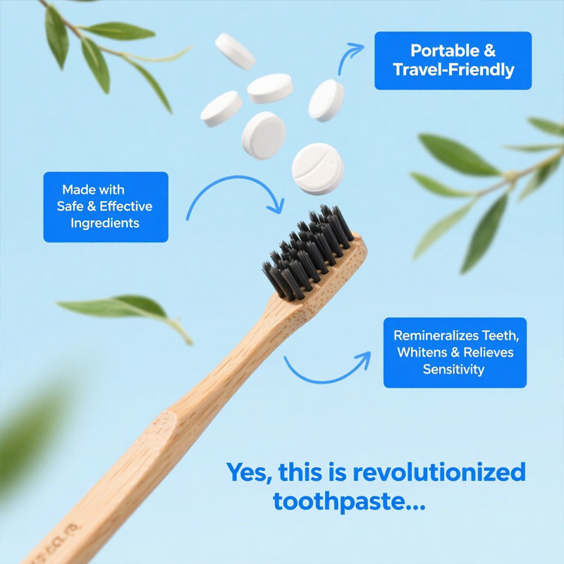 Comprimés de dentifrice fabriqués en usine, nano hydroxyapatite avec probiotiques, fluorure et plastique gratuit, éco et taille conviviale, réceptionnalise des onglets de dentifrice à croquer, formule personnalisée