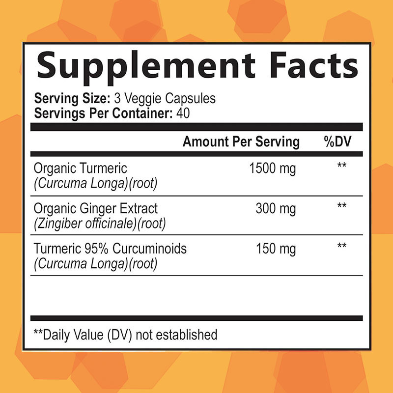 Complément de curcuma et curcumine OEM avec curcuma biologique, gingembre et poivre noir pour une meilleure absorption, soutien articulaire, gélule de curcumine