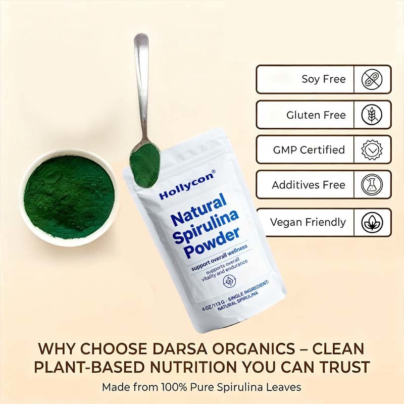 Poudre de spiruline fabriquée en usine – 4 oz (113g), Superaliment naturel à base de plantes, riche en protéines, en fer et en B12 pour l'énergie, l'immunité et la détoxification, smoothies et jus, végétalien, sans OGM, sans additifs, formule personnalisée