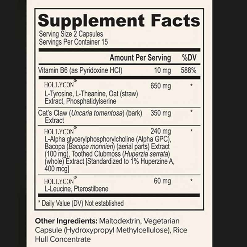 OEM Focus Capsules avec L-théanine Vitamine B6 Mémoire Clarté mentale et amélioration cognitive Supplément cérébral nootropique