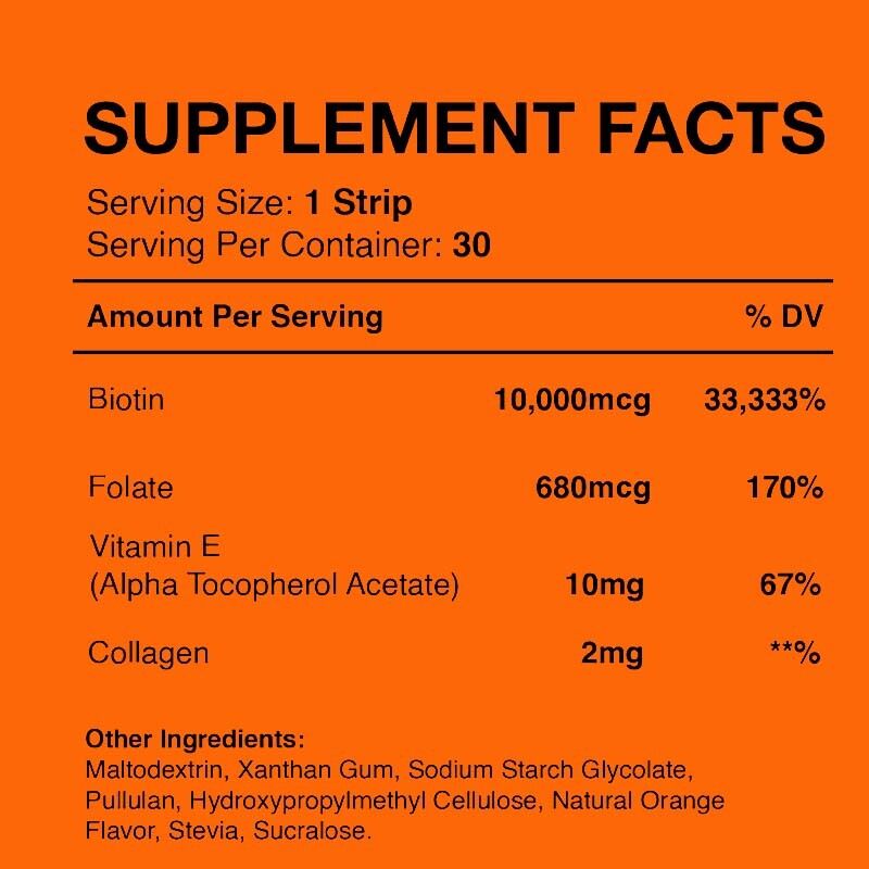 Biotine à l'oral - absorbant rapidement, végétalien, sans OGM, sans sucre - soutient les cheveux, la peau et les ongles en bonne santé - saveur d'orange délicieuse - 30 numéros de marque privée, OEM disponible, prix d'usine