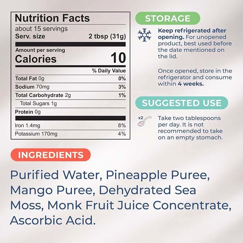 OEM Nutritif Raw Seamoss Détoxifier et Nettoyer Riche en Minéraux Protéines Vitamines Santé Sea Moss Gel