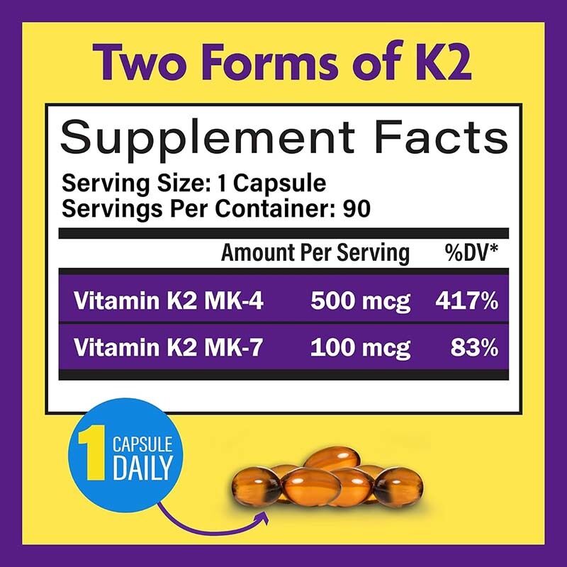 Softgels OEM de vitamine K2 à spectre complet avec 600 mcg de forme trans, favorisant la santé générale et la solidité des os, supplément de vitamine K2