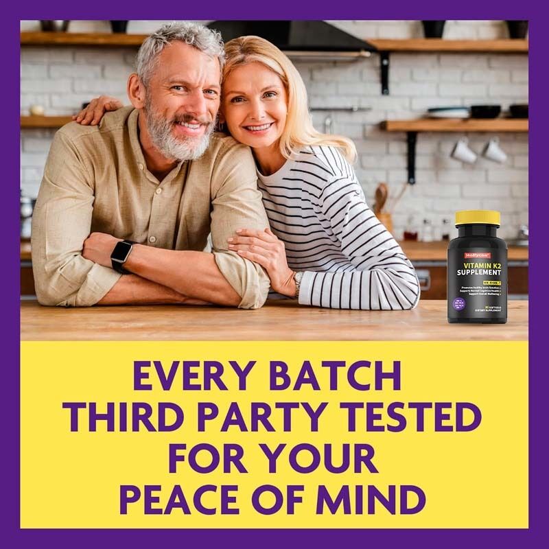 Softgels OEM de vitamine K2 à spectre complet avec 600 mcg de forme trans, favorisant la santé générale et la solidité des os, supplément de vitamine K2