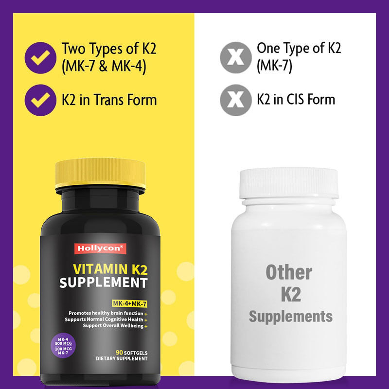 Softgels OEM de vitamine K2 à spectre complet avec 600 mcg de forme trans, favorisant la santé générale et la solidité des os, supplément de vitamine K2