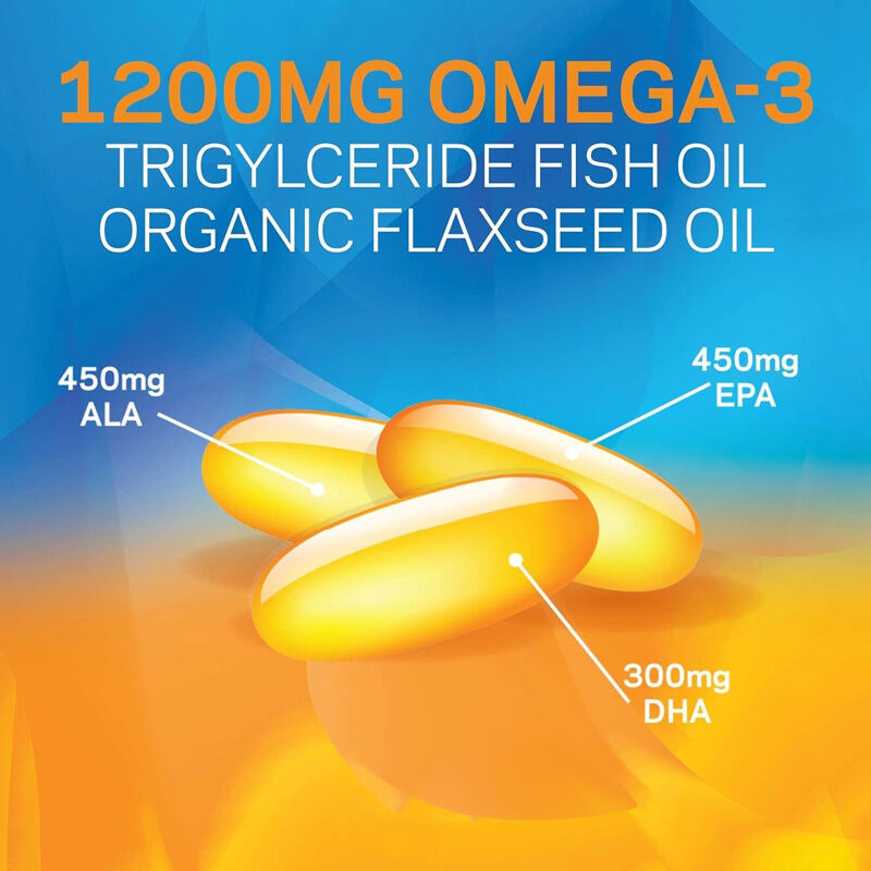 OEM 1200mg Oméga 3 Supplément pour la nutrition oculaire Triglycérides de graines de lin biologiques Huile de poisson et vitamine E Oméga 3 Softgel