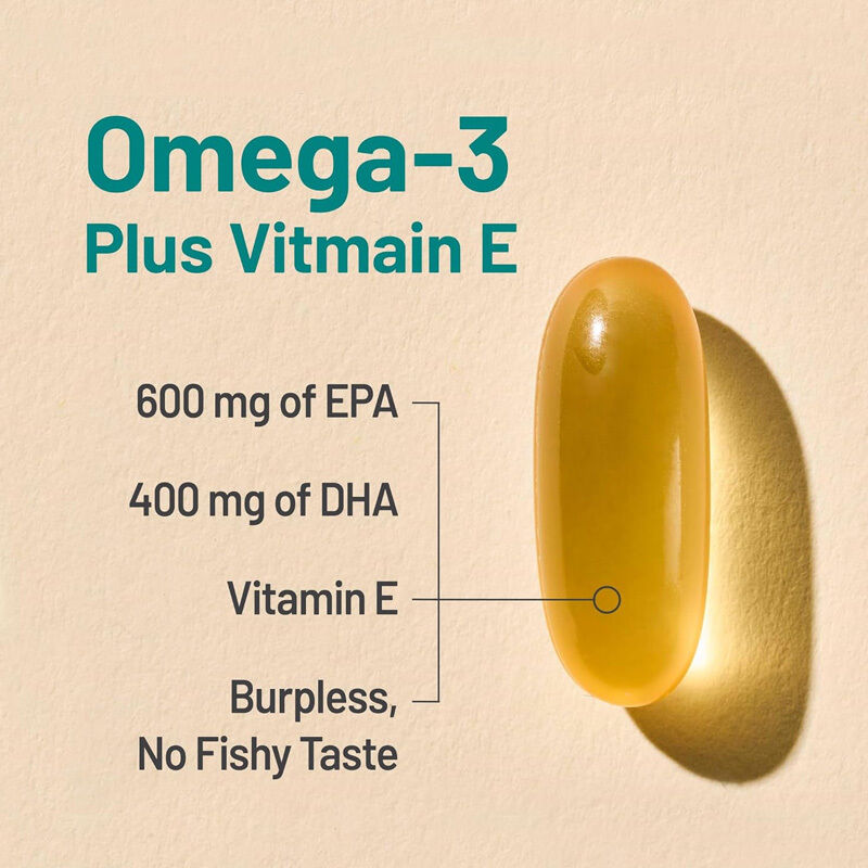 OEM Oméga 3 Supplément 1000 mg par portion 600 EPA & 400 DHA et vitamine E Soutien à la santé du cœur et du cerveau Oméga 3 huile de poisson
