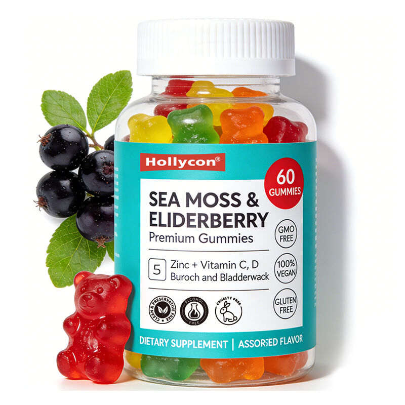 ODM OEM personnalisé Algues gommées bonbons de sureau Bonbons vitamine C D + Zinc Bonbons gommés Algues bourguignon racine végétarienne Bonbons