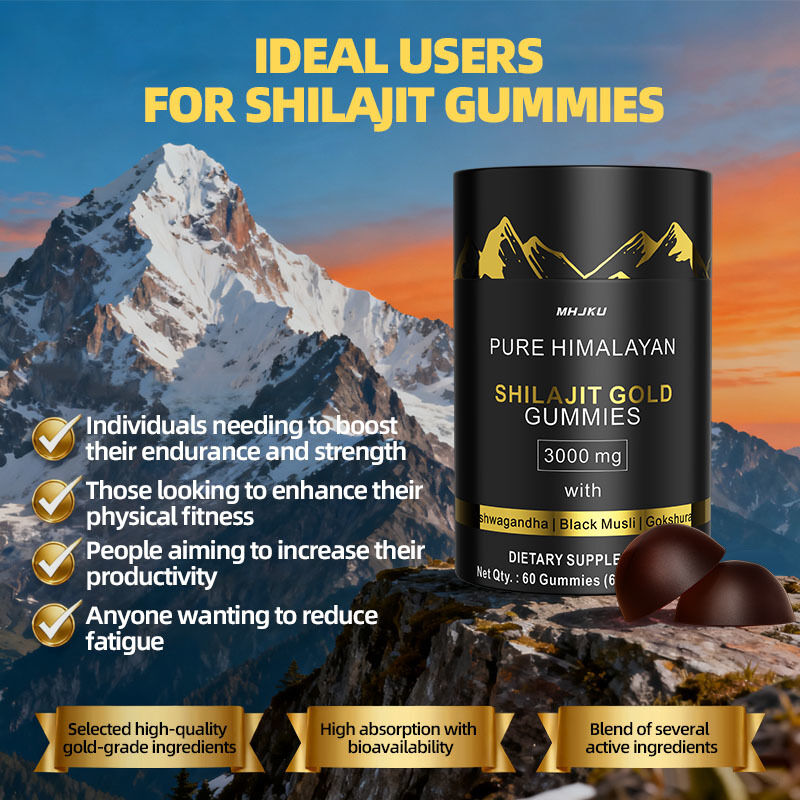 OEM 3000 mg avec Ashwagandha et énergie naturelle noire et soutien immunitaire Endurance et stimulation de l'humeur Pure Shilajit Gummies de l'Himalaya